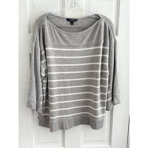 Lauren Ralph Lauren Size XL Grey White Striped French Terry Knit Top  Boat‎ Neck